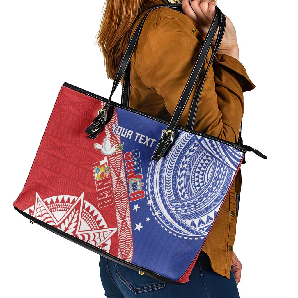 Tonga and Samoa Rugby Custom Leather Tote Bag Ikale Tahi Manu Samoa Together - Polynesian Pride