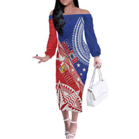 Tonga and Samoa Rugby Custom Off The Shoulder Long Sleeve Dress Ikale Tahi Manu Samoa Together - Polynesian Pride