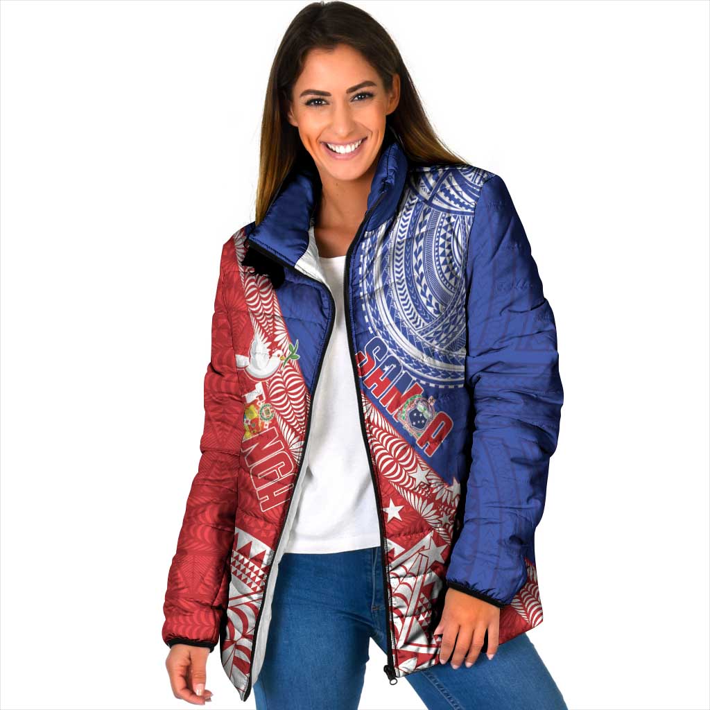 Tonga and Samoa Rugby Custom Padded Jacket Ikale Tahi Manu Samoa Together LT14 Women Red - Polynesian Pride