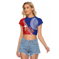 Tonga and Samoa Rugby Custom Raglan Cropped T Shirt Ikale Tahi Manu Samoa Together - Polynesian Pride