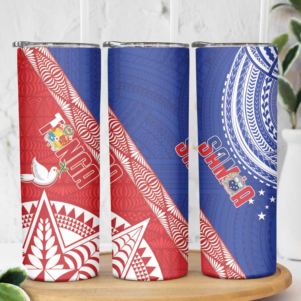 Tonga and Samoa Rugby Skinny Tumbler Ikale Tahi Manu Samoa Together - Polynesian Pride