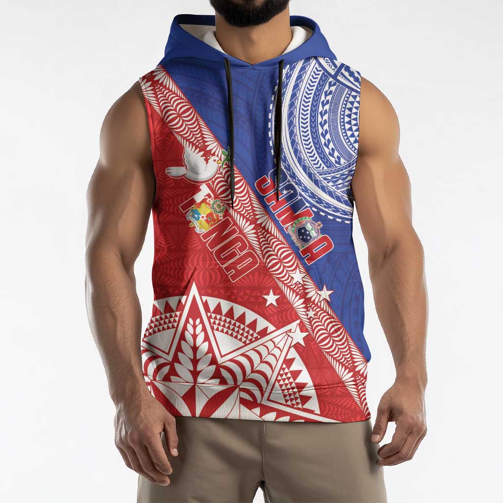 Tonga and Samoa Rugby Custom Sleeveless Hoodie Ikale Tahi Manu Samoa Together - Polynesian Pride