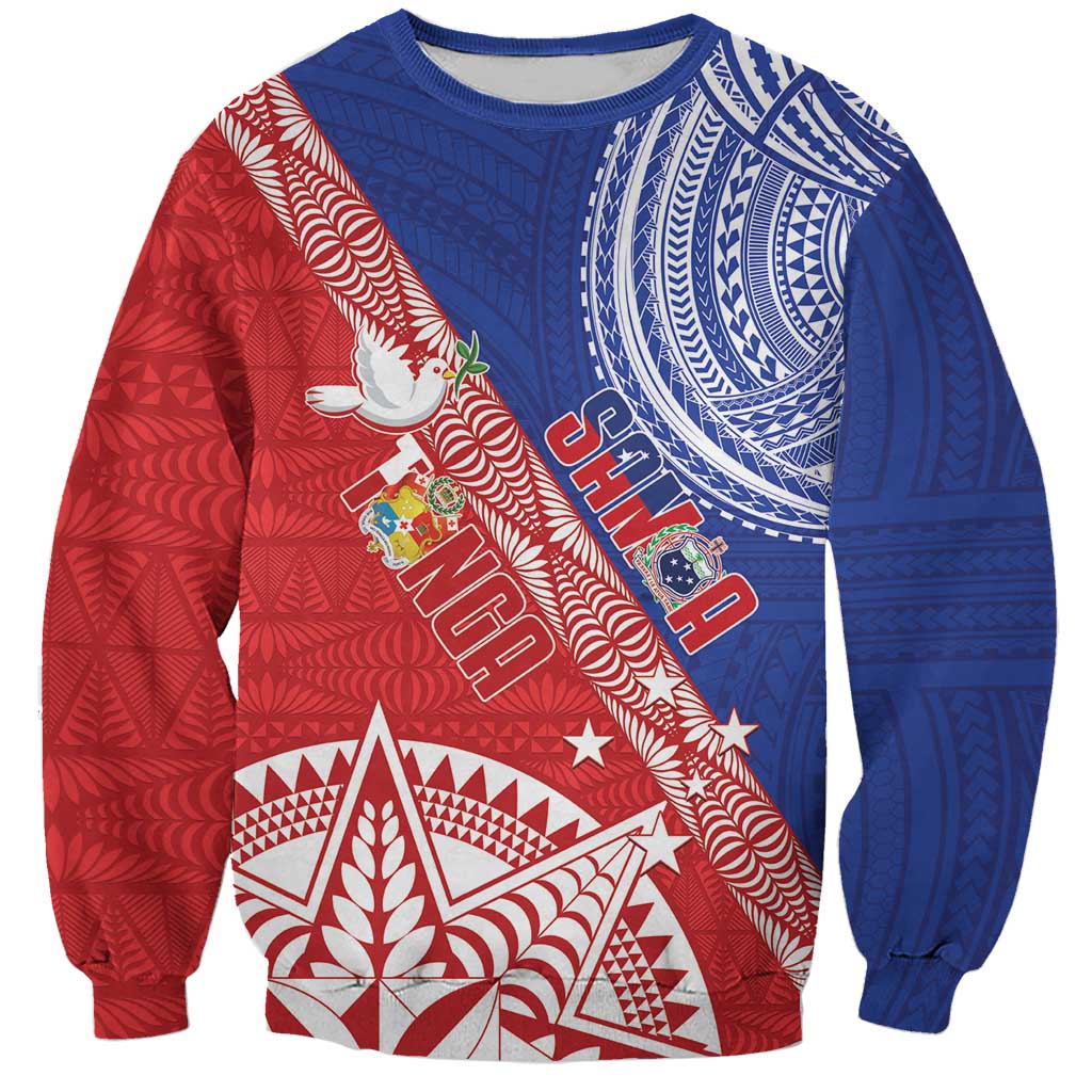 Tonga and Samoa Rugby Custom Sweatshirt Ikale Tahi Manu Samoa Together LT14 Unisex Red - Polynesian Pride