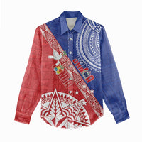 Tonga and Samoa Rugby Custom Women Casual Shirt Ikale Tahi Manu Samoa Together - Polynesian Pride
