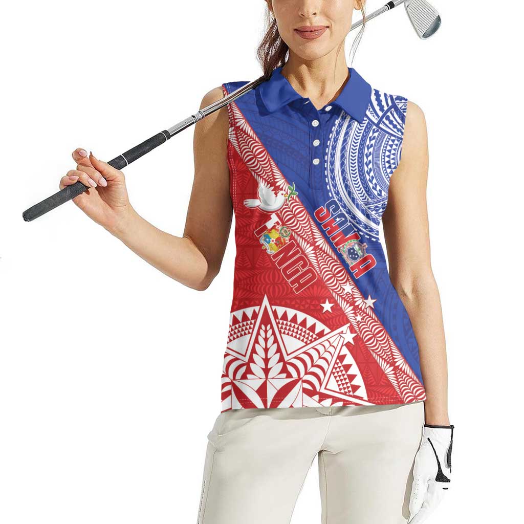Tonga and Samoa Rugby Custom Women Sleeveless Polo Shirt Ikale Tahi Manu Samoa Together - Polynesian Pride