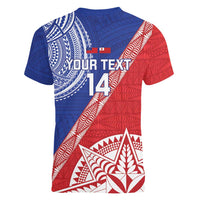 Tonga and Samoa Rugby Custom Women V-Neck T-Shirt Ikale Tahi Manu Samoa Together - Polynesian Pride