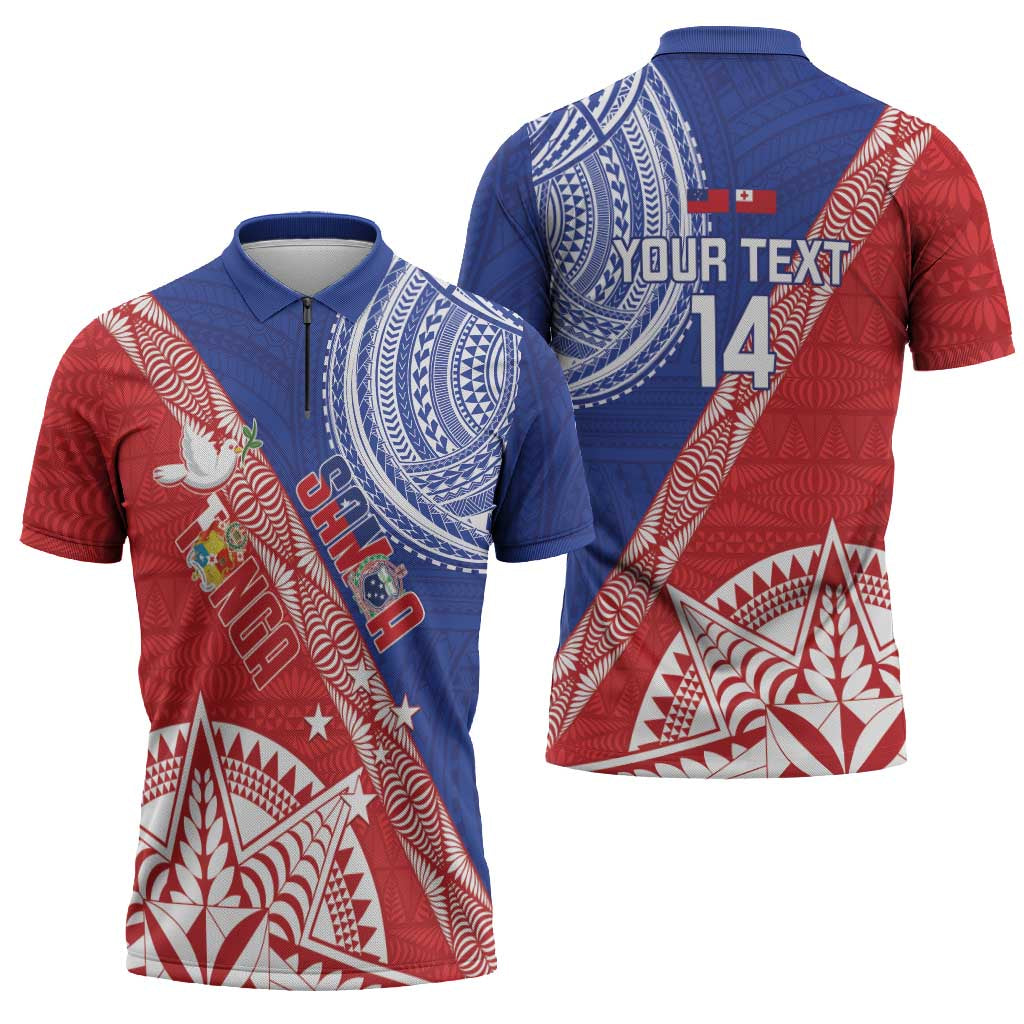 Tonga and Samoa Rugby Custom Zipper Polo Shirt Ikale Tahi Manu Samoa Together - Polynesian Pride