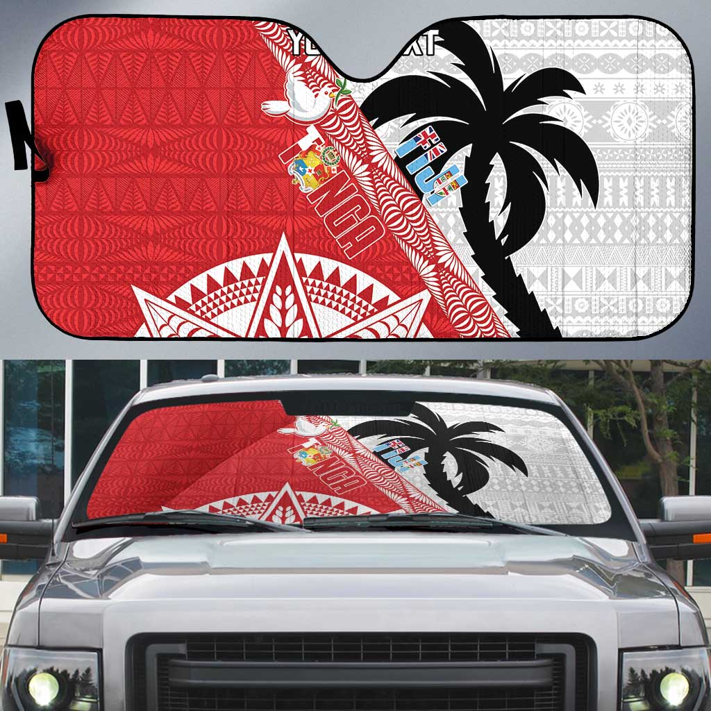 Fiji and Tonga Rugby Custom Auto Sun Shade Flying Fijians Ikale Tahi Together Pacific - Polynesian Pride