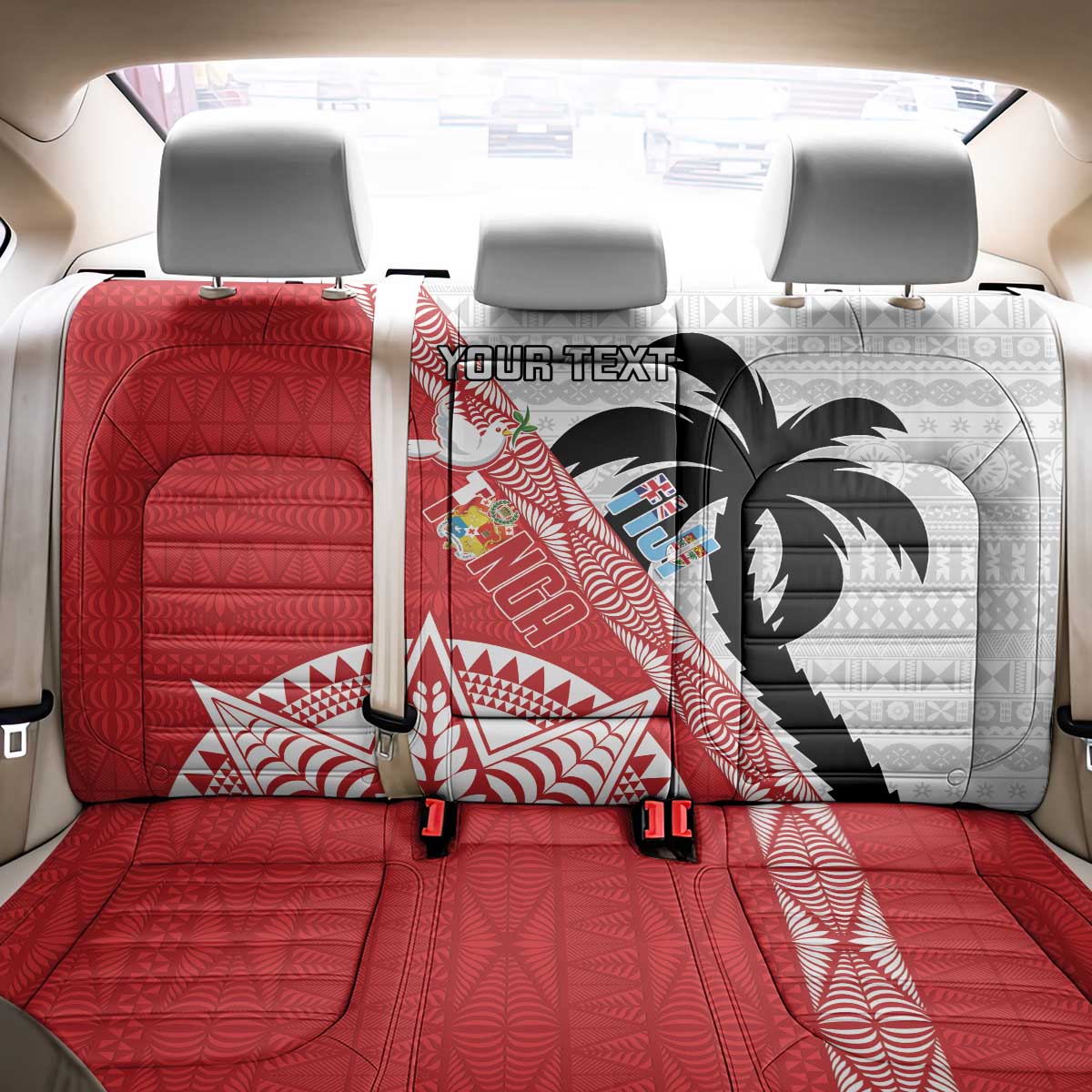 Fiji and Tonga Rugby Custom Back Car Seat Cover Flying Fijians Ikale Tahi Together Pacific - Polynesian Pride