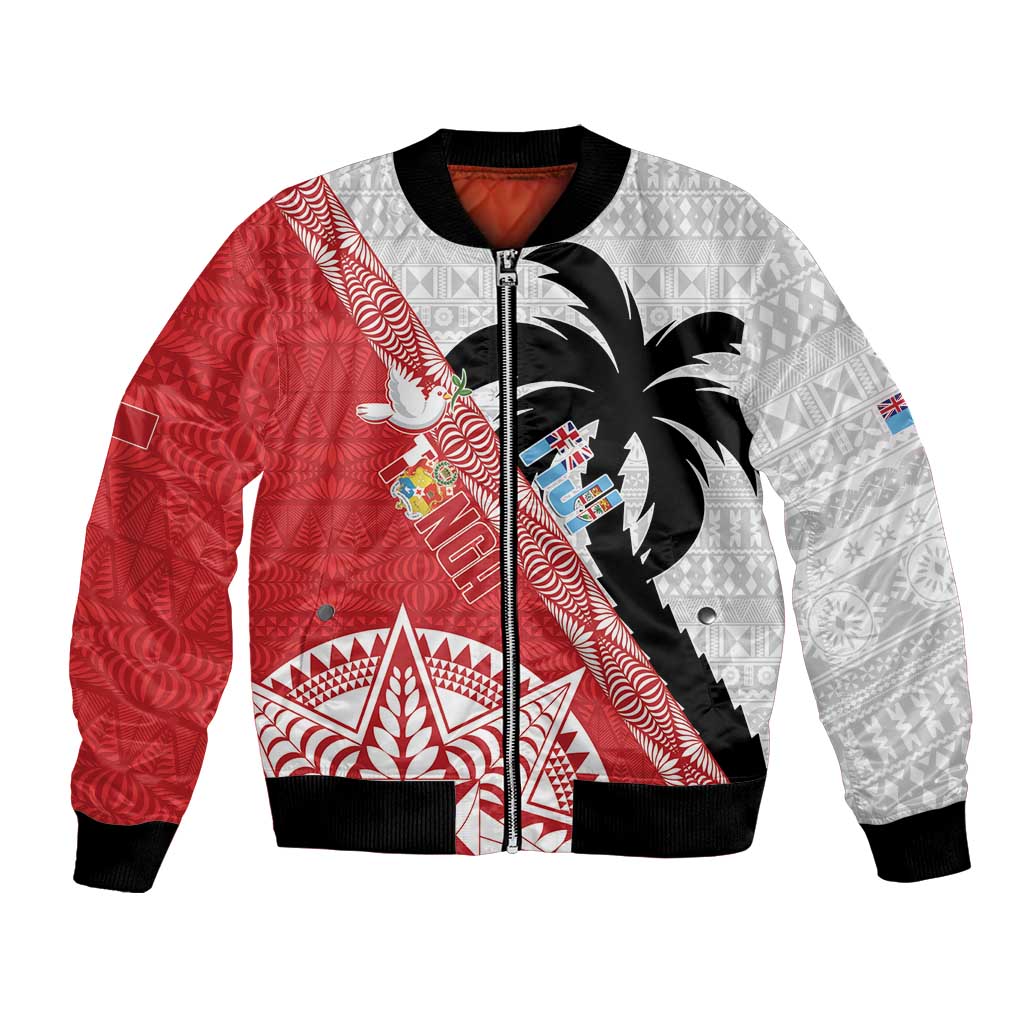 Fiji and Tonga Rugby Custom Bomber Jacket Flying Fijians Ikale Tahi Together Pacific - Polynesian Pride