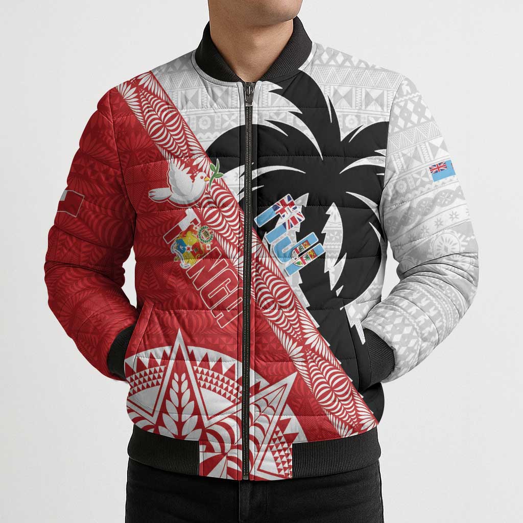 Fiji and Tonga Rugby Custom Bomber Puffer Jacket Flying Fijians Ikale Tahi Together Pacific - Polynesian Pride