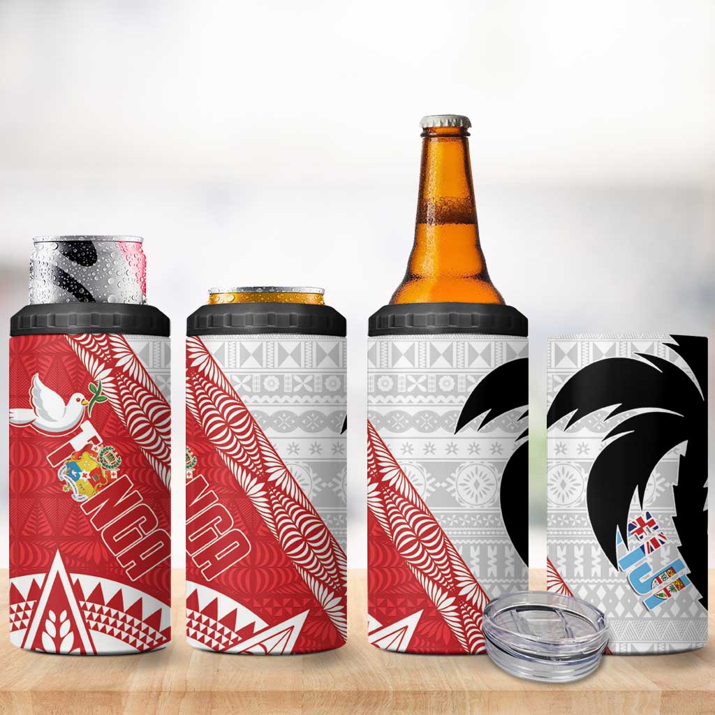 Fiji and Tonga Rugby 4 in 1 Can Cooler Tumbler Flying Fijians Ikale Tahi Together Pacific - Polynesian Pride