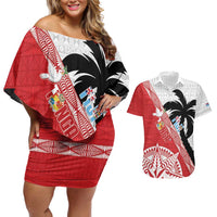 Fiji and Tonga Rugby Custom Couples Matching Off Shoulder Short Dress and Hawaiian Shirt Flying Fijians Ikale Tahi Together Pacific - Polynesian Pride
