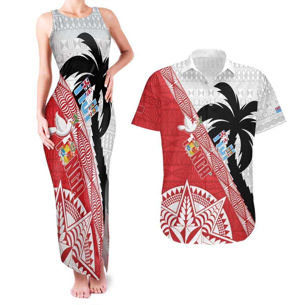 Fiji and Tonga Rugby Custom Couples Matching Tank Maxi Dress and Hawaiian Shirt Flying Fijians Ikale Tahi Together Pacific - Polynesian Pride
