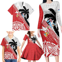 Fiji and Tonga Rugby Custom Family Matching Long Sleeve Bodycon Dress and Hawaiian Shirt Flying Fijians Ikale Tahi Together Pacific - Polynesian Pride