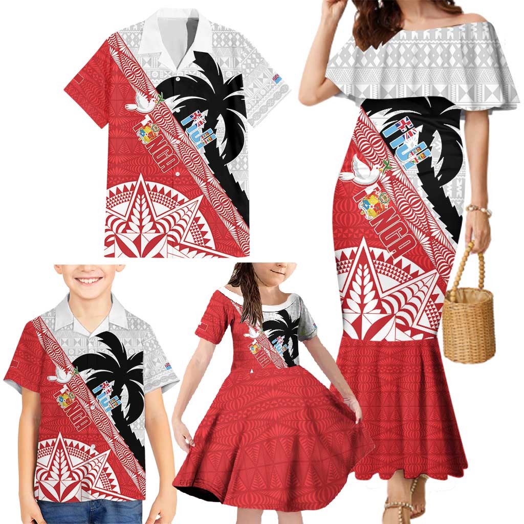 Fiji and Tonga Rugby Custom Family Matching Mermaid Dress and Hawaiian Shirt Flying Fijians Ikale Tahi Together Pacific - Polynesian Pride