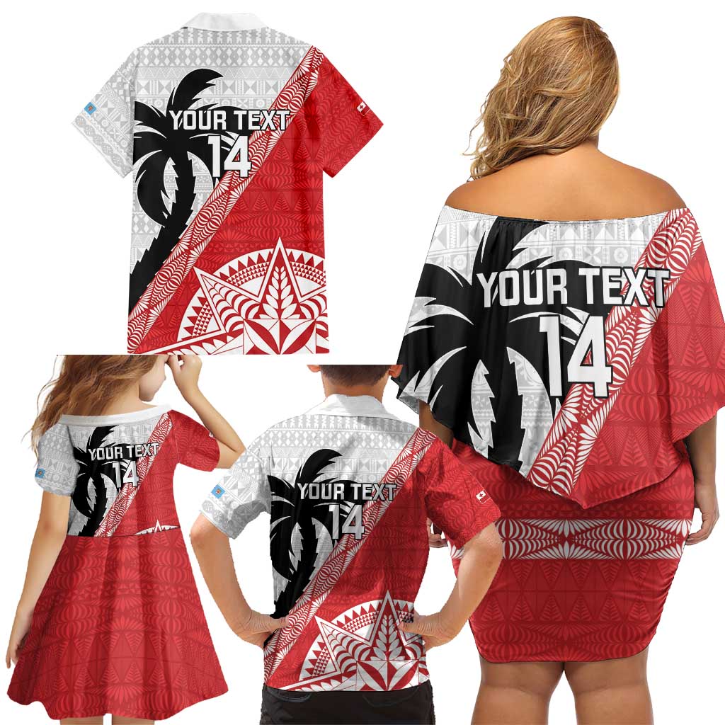 Fiji and Tonga Rugby Custom Family Matching Off Shoulder Short Dress and Hawaiian Shirt Flying Fijians Ikale Tahi Together Pacific - Polynesian Pride