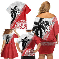 Fiji and Tonga Rugby Custom Family Matching Off Shoulder Short Dress and Hawaiian Shirt Flying Fijians Ikale Tahi Together Pacific - Polynesian Pride