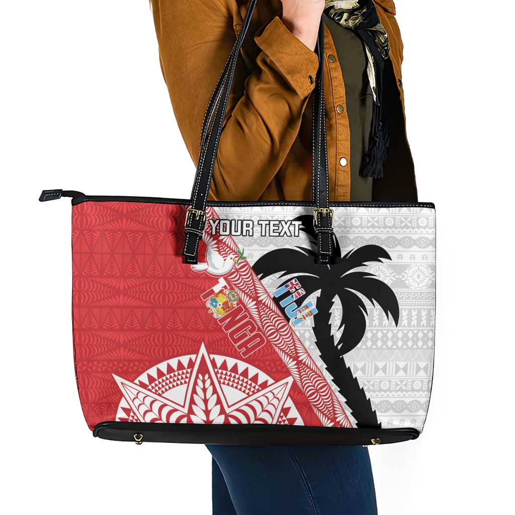 Fiji and Tonga Rugby Custom Leather Tote Bag Flying Fijians Ikale Tahi Together Pacific - Polynesian Pride