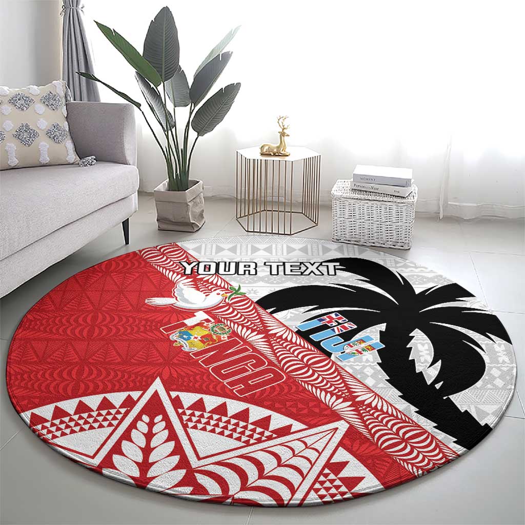 Fiji and Tonga Rugby Custom Round Carpet Flying Fijians Ikale Tahi Together Pacific - Polynesian Pride