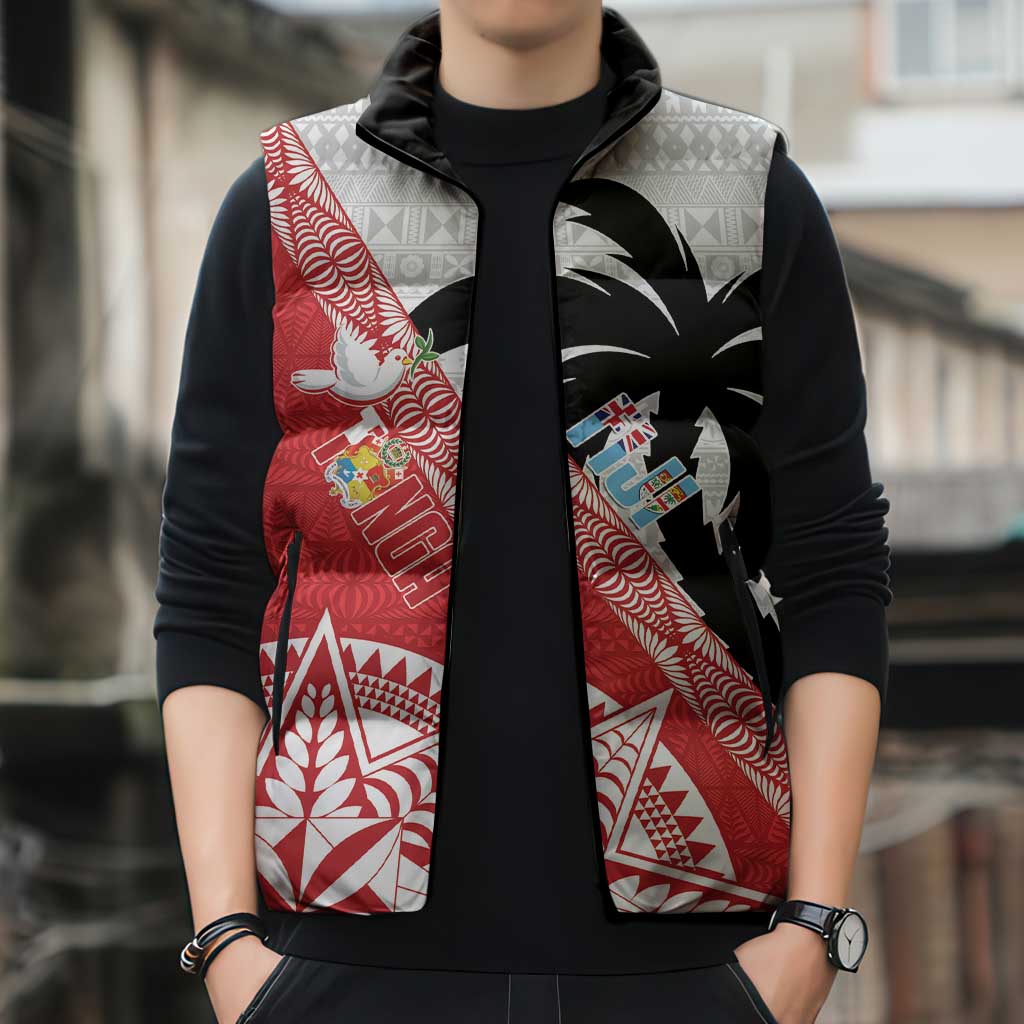Fiji and Tonga Rugby Custom Sleeveless Puffer Jacket Flying Fijians Ikale Tahi Together Pacific - Polynesian Pride