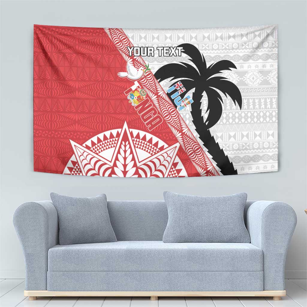Fiji and Tonga Rugby Custom Tapestry Flying Fijians Ikale Tahi Together Pacific - Polynesian Pride