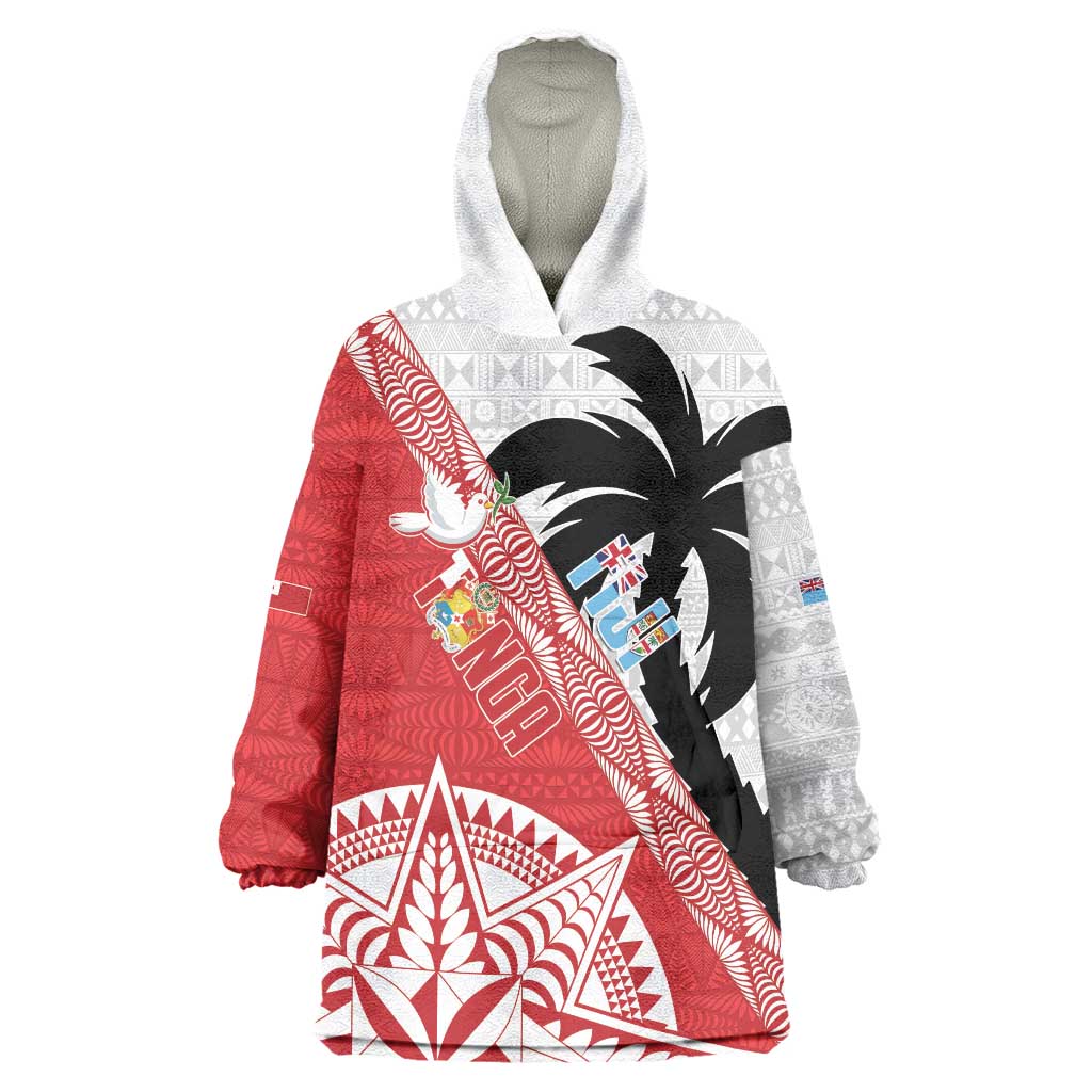 Fiji and Tonga Rugby Custom Wearable Blanket Hoodie Flying Fijians Ikale Tahi Together Pacific - Polynesian Pride