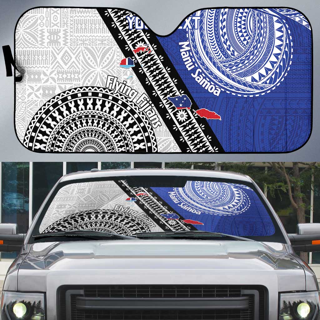 Fiji an Samoa Rugby Custom Auto Sun Shade Flying Fijians Manu Samoa Together Pacific - Polynesian Pride