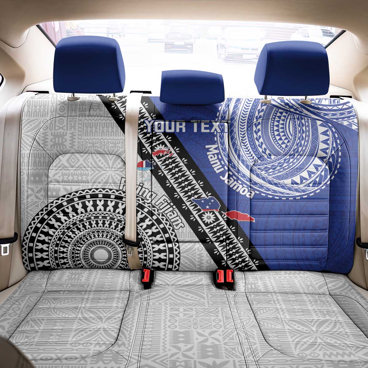 Fiji an Samoa Rugby Custom Back Car Seat Cover Flying Fijians Manu Samoa Together Pacific - Polynesian Pride