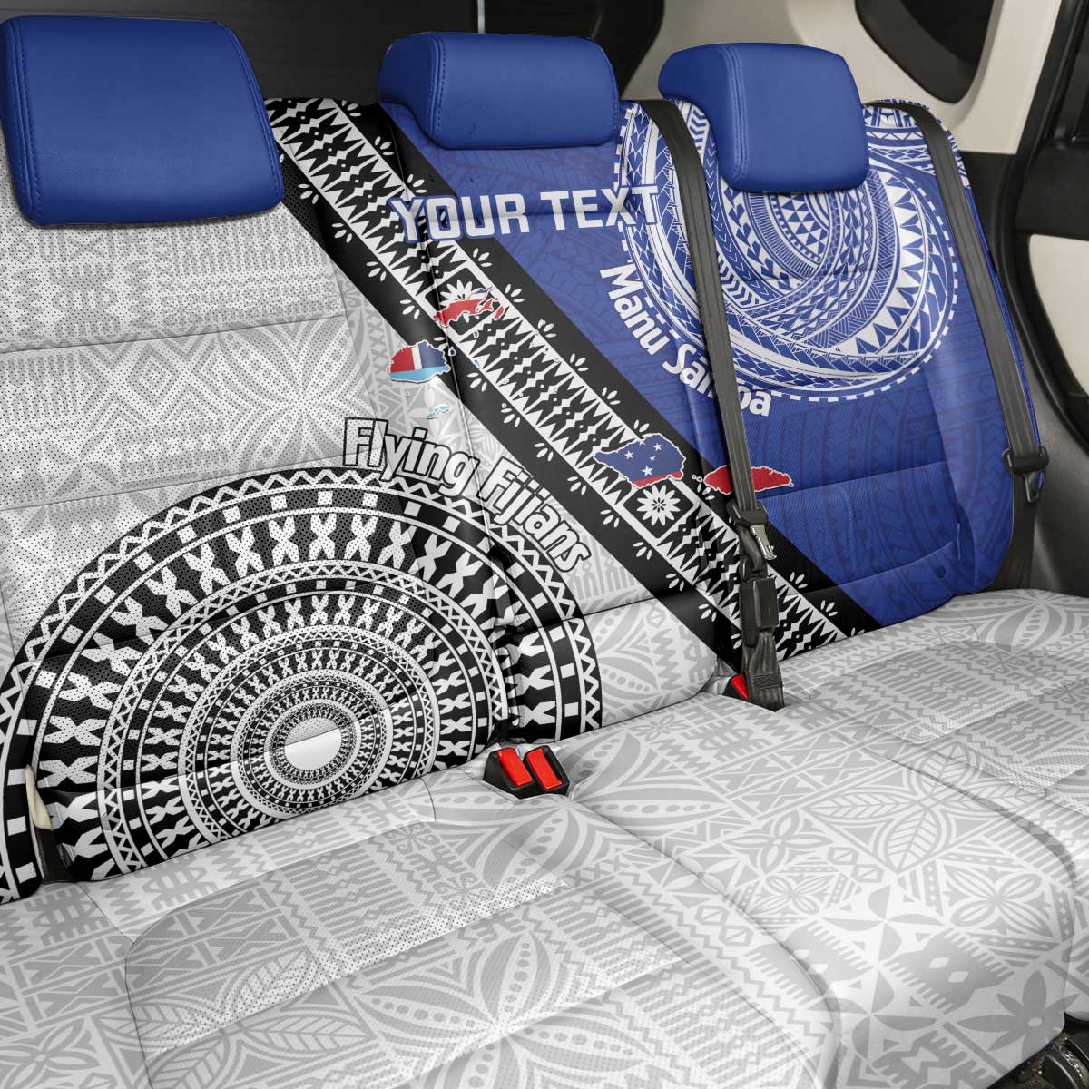 Fiji an Samoa Rugby Custom Back Car Seat Cover Flying Fijians Manu Samoa Together Pacific - Polynesian Pride
