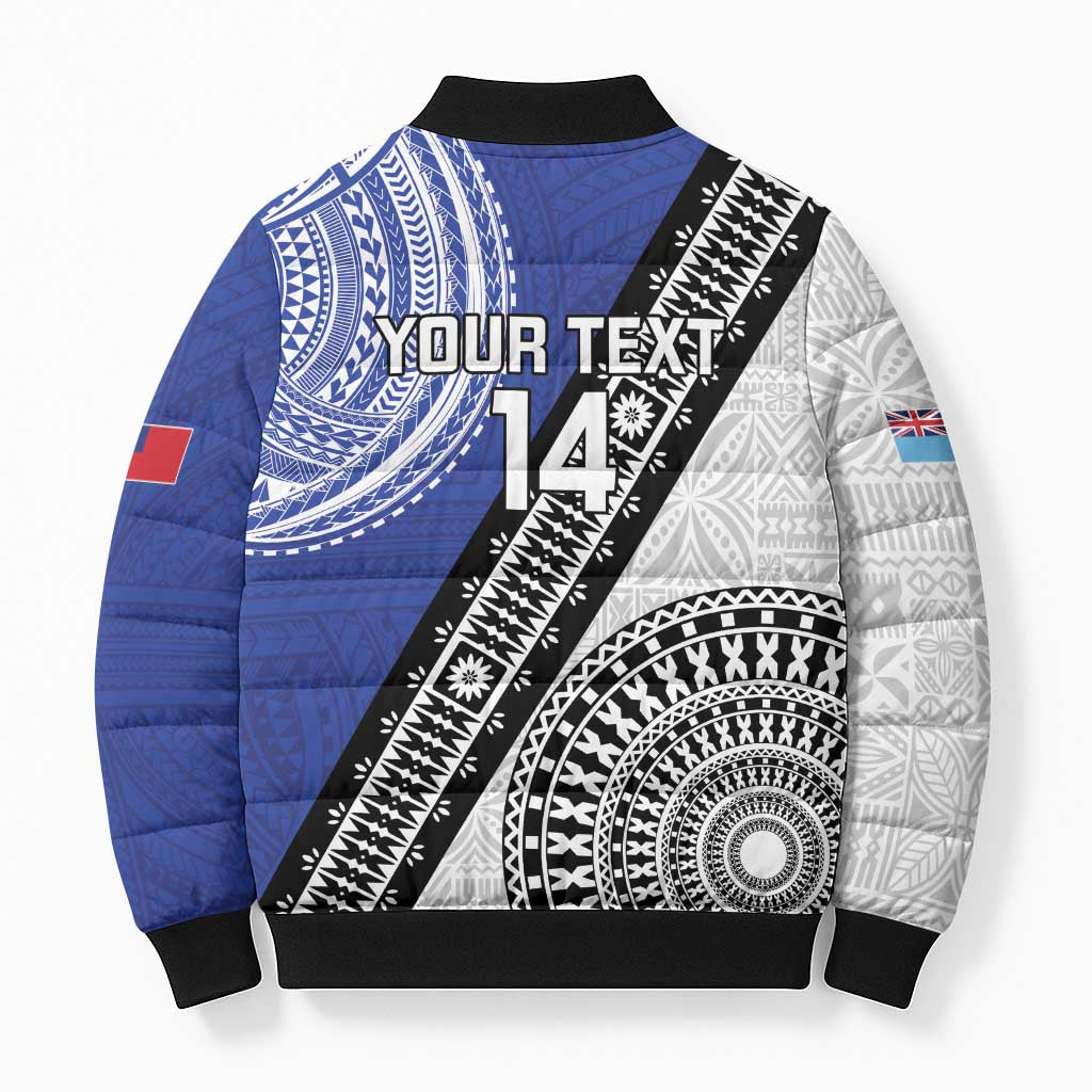 Fiji an Samoa Rugby Custom Bomber Puffer Jacket Flying Fijians Manu Samoa Together Pacific - Polynesian Pride