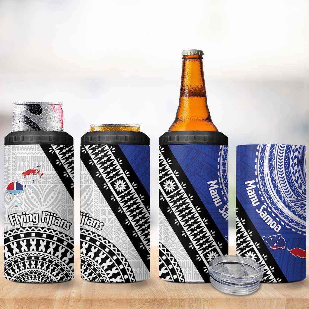 Fiji an Samoa Rugby 4 in 1 Can Cooler Tumbler Flying Fijians Manu Samoa Together Pacific - Polynesian Pride