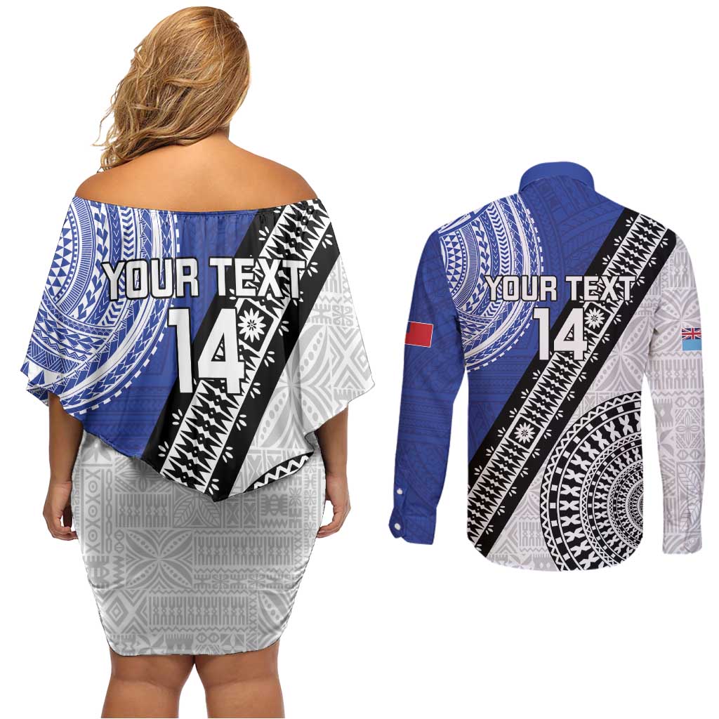 Fiji an Samoa Rugby Custom Couples Matching Off Shoulder Short Dress and Long Sleeve Button Shirt Flying Fijians Manu Samoa Together Pacific - Polynesian Pride