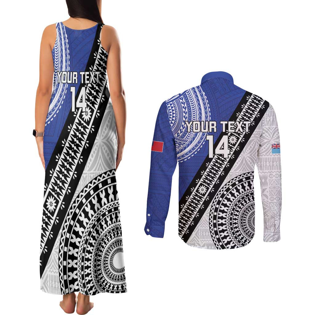 Fiji an Samoa Rugby Custom Couples Matching Tank Maxi Dress and Long Sleeve Button Shirt Flying Fijians Manu Samoa Together Pacific - Polynesian Pride