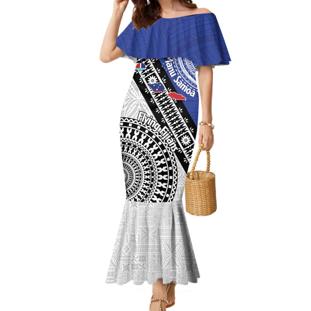 Fiji an Samoa Rugby Custom Family Matching Mermaid Dress and Hawaiian Shirt Flying Fijians Manu Samoa Together Pacific - Polynesian Pride