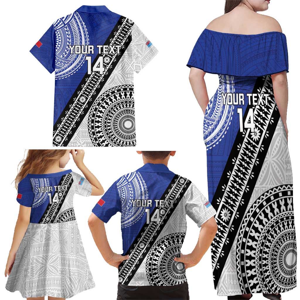 Fiji an Samoa Rugby Custom Family Matching Off Shoulder Maxi Dress and Hawaiian Shirt Flying Fijians Manu Samoa Together Pacific - Polynesian Pride