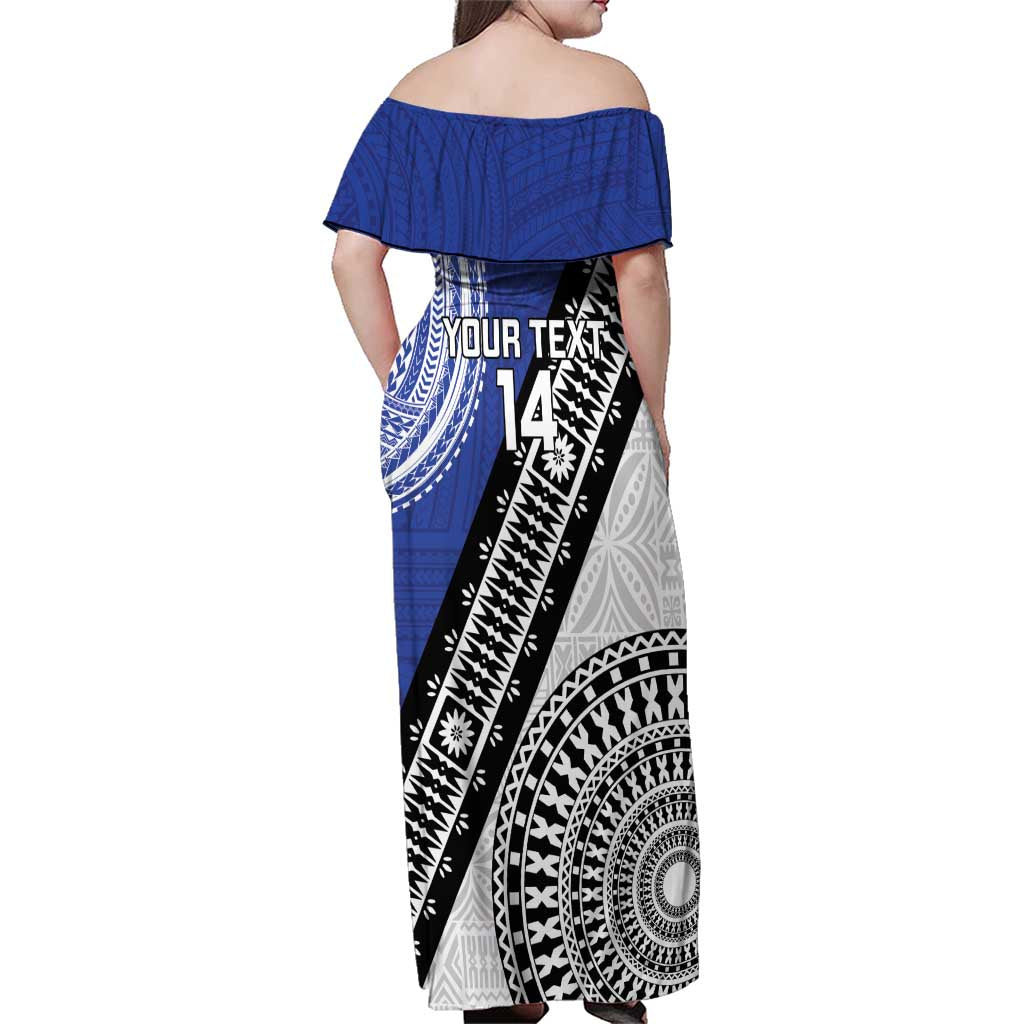 Fiji an Samoa Rugby Custom Family Matching Off Shoulder Maxi Dress and Hawaiian Shirt Flying Fijians Manu Samoa Together Pacific - Polynesian Pride