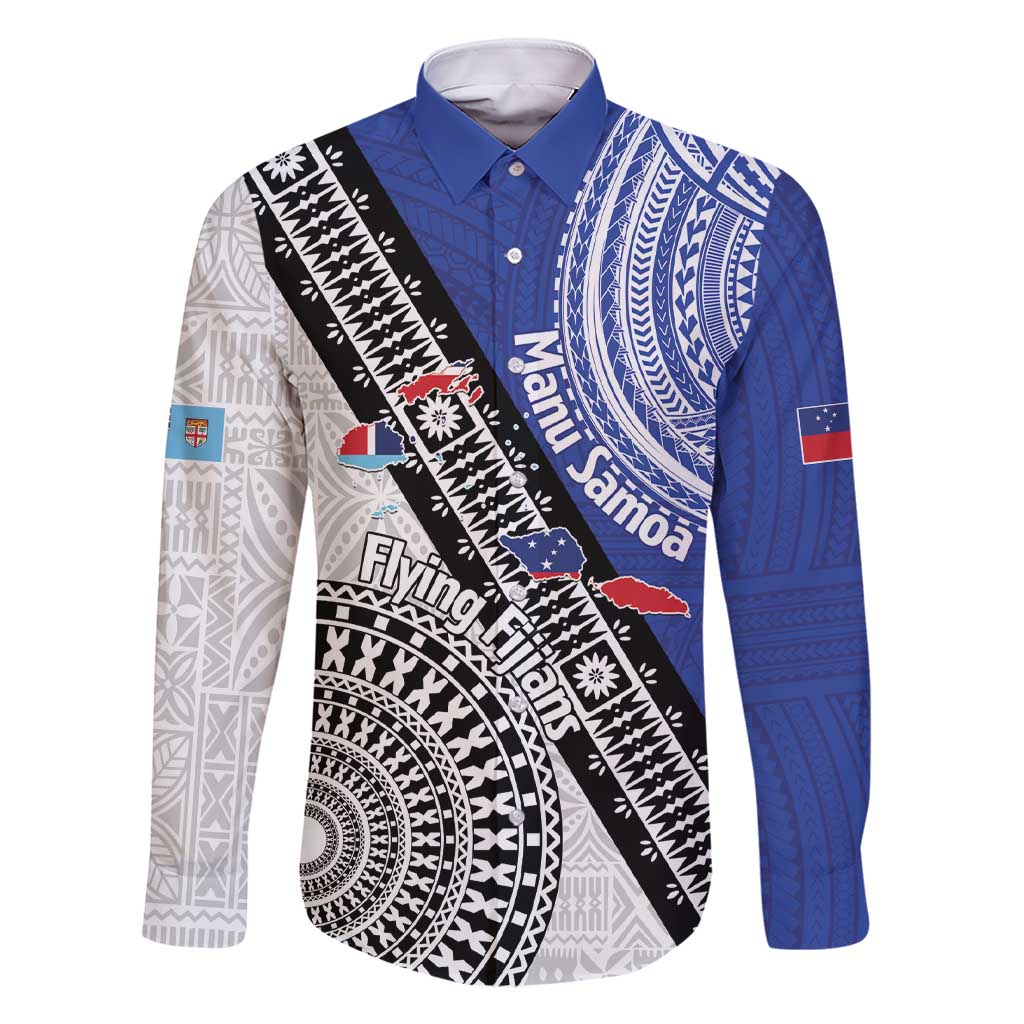 Fiji an Samoa Rugby Custom Family Matching Short Sleeve Bodycon Dress and Hawaiian Shirt Flying Fijians Manu Samoa Together Pacific - Polynesian Pride