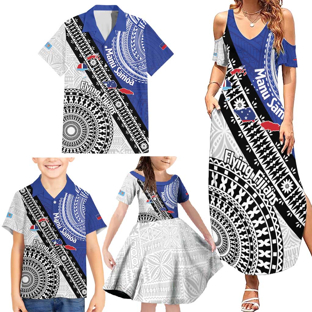 Fiji an Samoa Rugby Custom Family Matching Summer Maxi Dress and Hawaiian Shirt Flying Fijians Manu Samoa Together Pacific - Polynesian Pride