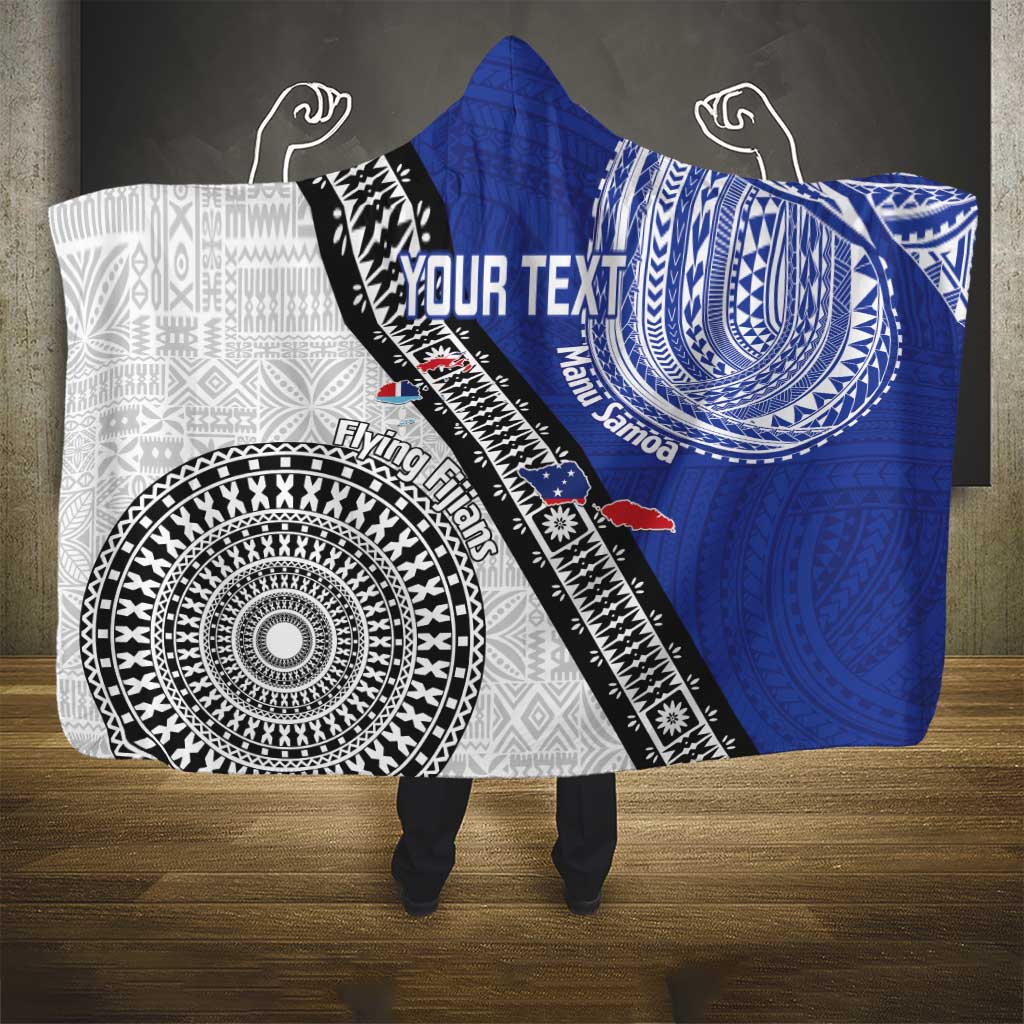 Fiji an Samoa Rugby Custom Hooded Blanket Flying Fijians Manu Samoa Together Pacific - Polynesian Pride