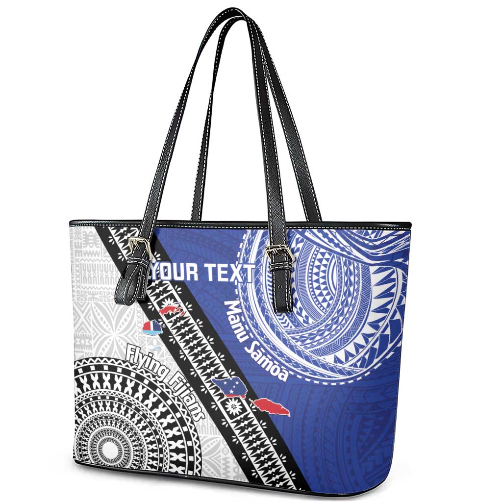 Fiji an Samoa Rugby Custom Leather Tote Bag Flying Fijians Manu Samoa Together Pacific - Polynesian Pride