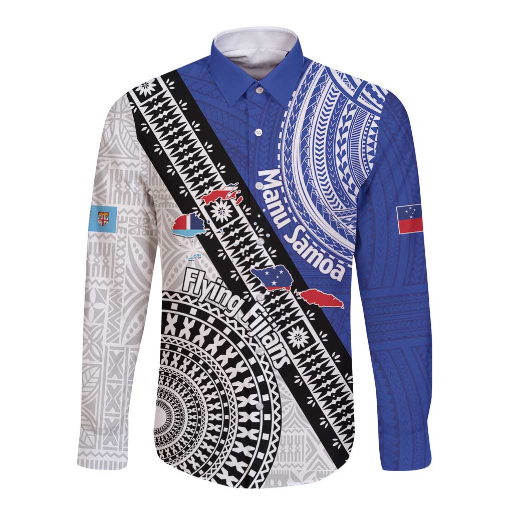 Fiji an Samoa Rugby Custom Long Sleeve Button Shirt Flying Fijians Manu Samoa Together Pacific - Polynesian Pride