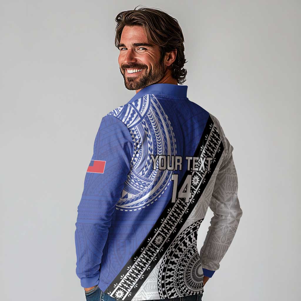 Fiji an Samoa Rugby Custom Long Sleeve Polo Shirt Flying Fijians Manu Samoa Together Pacific - Polynesian Pride