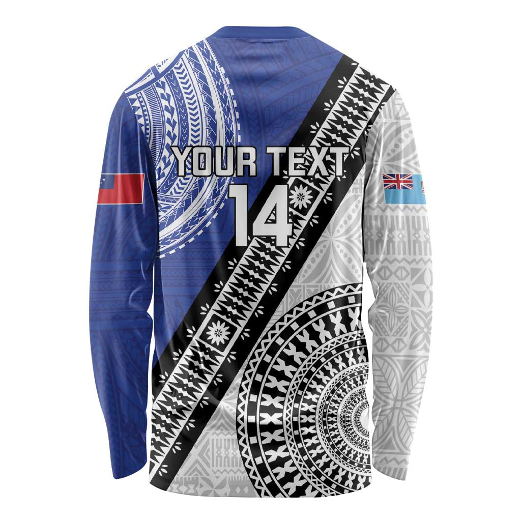 Fiji an Samoa Rugby Custom Long Sleeve Shirt Flying Fijians Manu Samoa Together Pacific - Polynesian Pride