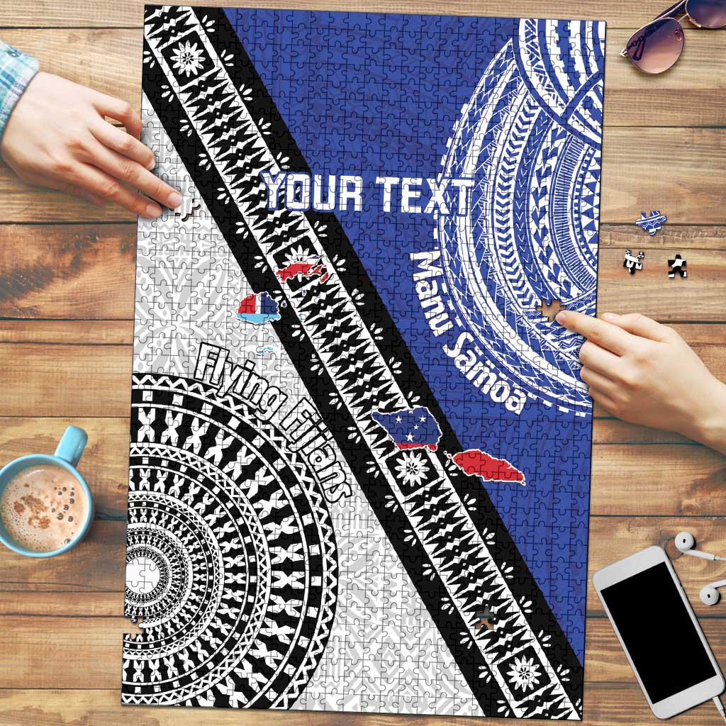 Fiji an Samoa Rugby Custom Puzzle Flying Fijians Manu Samoa Together Pacific LT14 Blue - Polynesian Pride