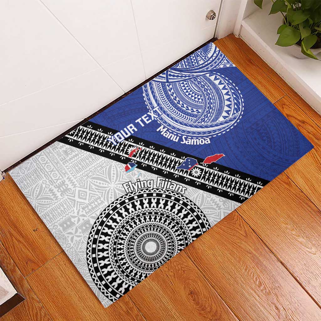 Fiji an Samoa Rugby Custom Rubber Doormat Flying Fijians Manu Samoa Together Pacific - Polynesian Pride