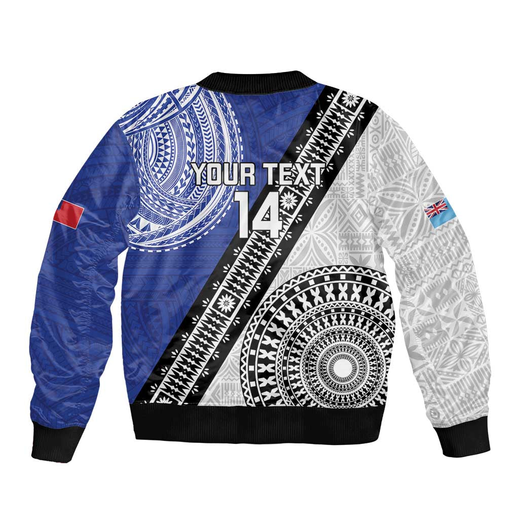 Fiji an Samoa Rugby Custom Sleeve Zip Bomber Jacket Flying Fijians Manu Samoa Together Pacific - Polynesian Pride