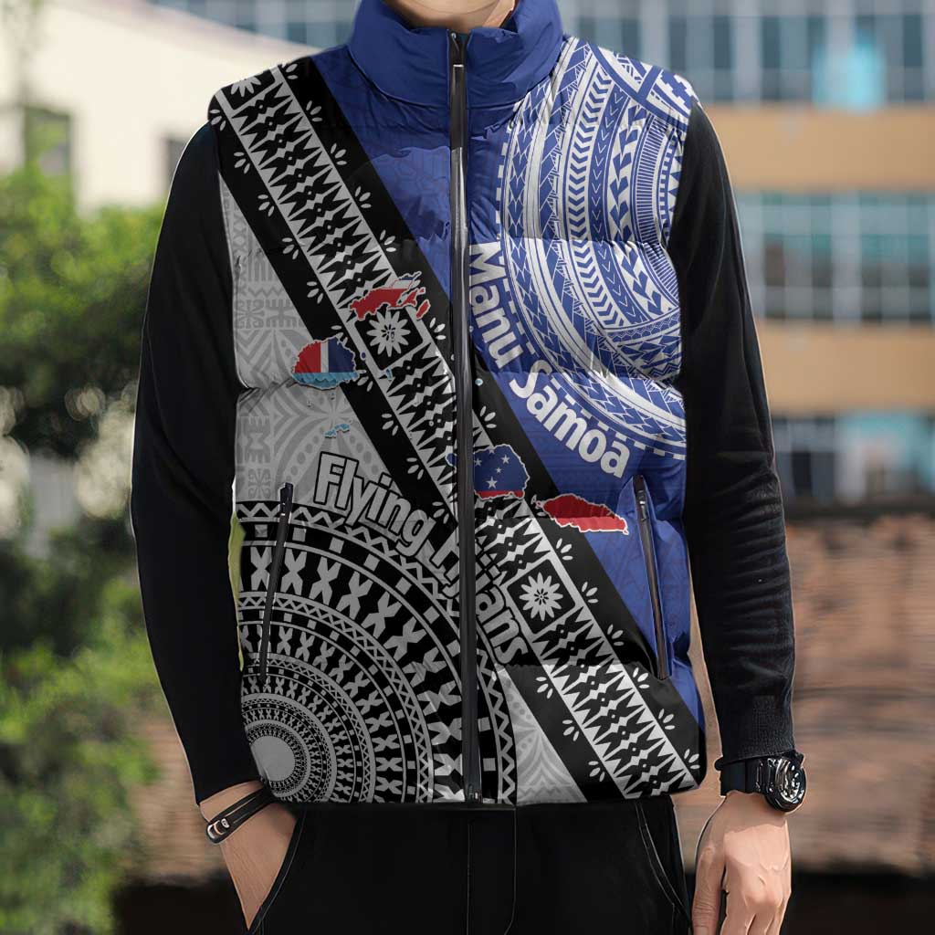 Fiji an Samoa Rugby Custom Sleeveless Puffer Jacket Flying Fijians Manu Samoa Together Pacific LT14 - Polynesian Pride