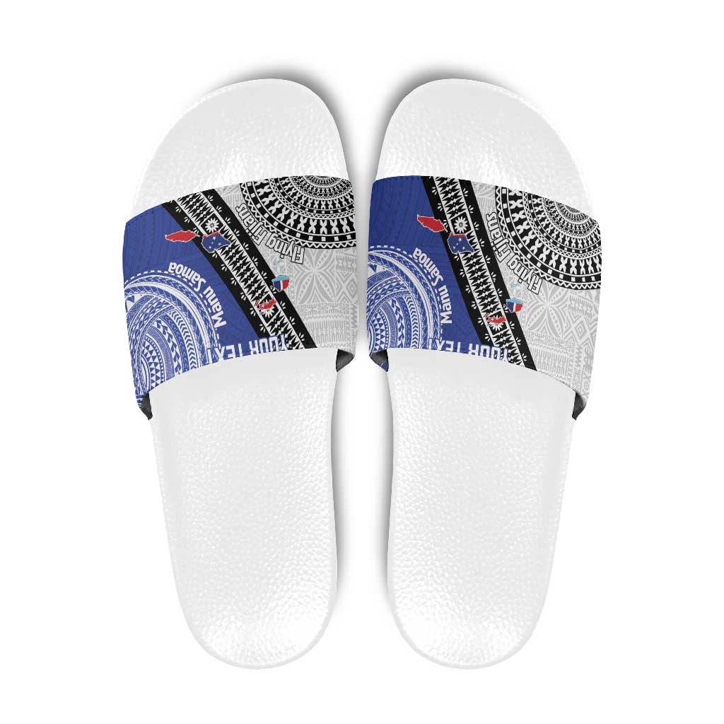 Fiji an Samoa Rugby Custom Slide Sandals Flying Fijians Manu Samoa Together Pacific - Polynesian Pride