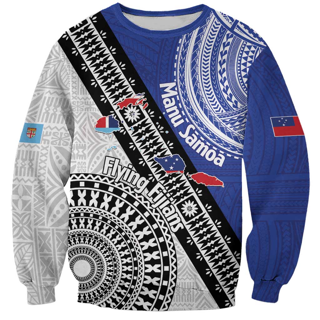 Fiji an Samoa Rugby Custom Sweatshirt Flying Fijians Manu Samoa Together Pacific - Polynesian Pride